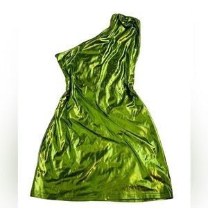 Spandex Lime Metallic Green Mini Dress (Size: M)
